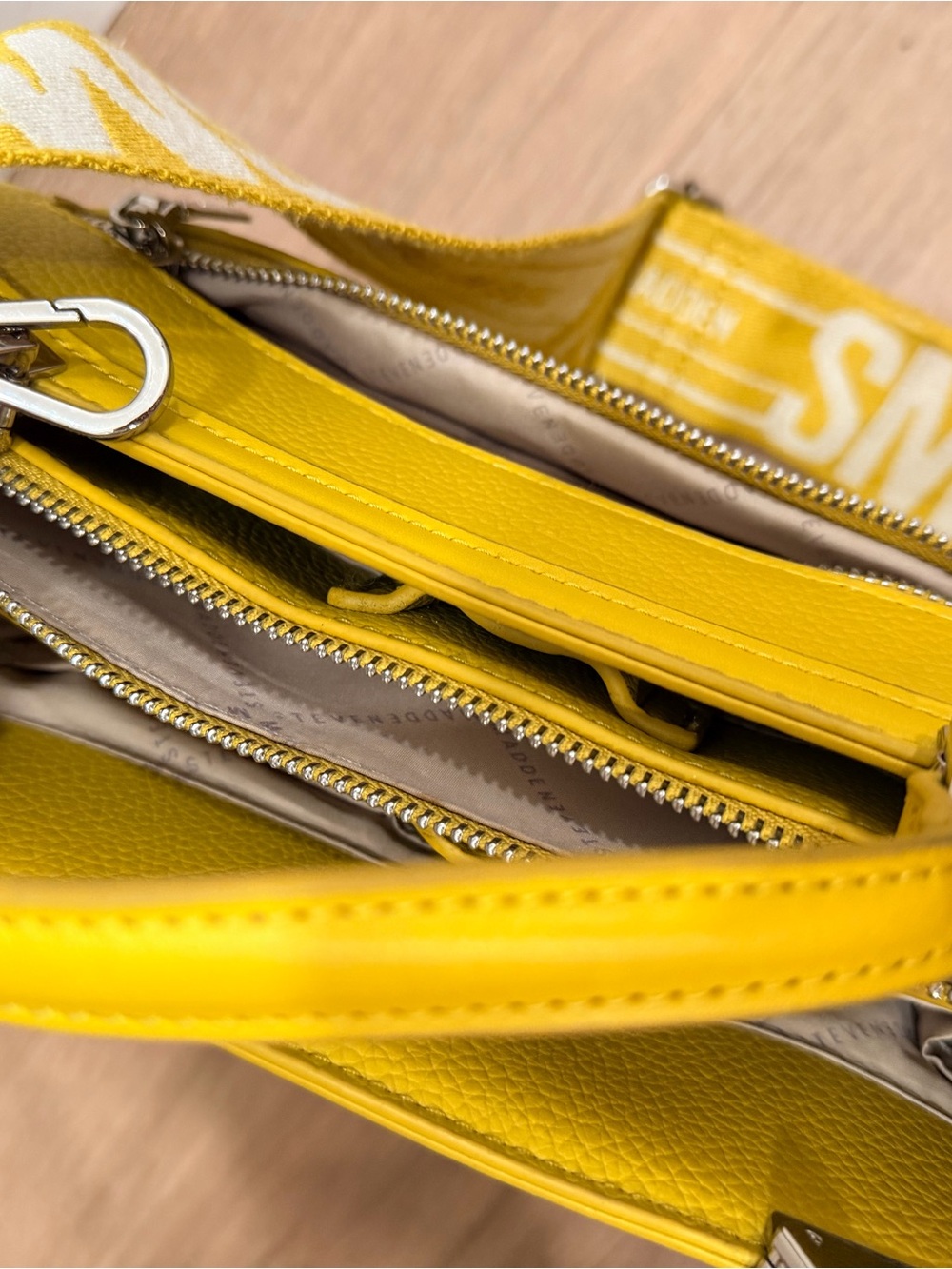 Steve Madden yellow/green Structured Top-Handle Satchel with Branded Strap - Picture 6 of 8